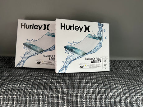 Two Hurley adult hammock floats, 28"x44", for poolside fun or an RV rental adventure. Ready for summer relaxation.