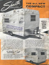 Vintage 1960s advertisement for the Shasta Compact travel trailer, detailing features of this classic RV. Ideal for an rv rental nostalgic trip.