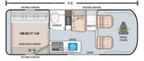 Detailed 21.5' RV rental floor plan.