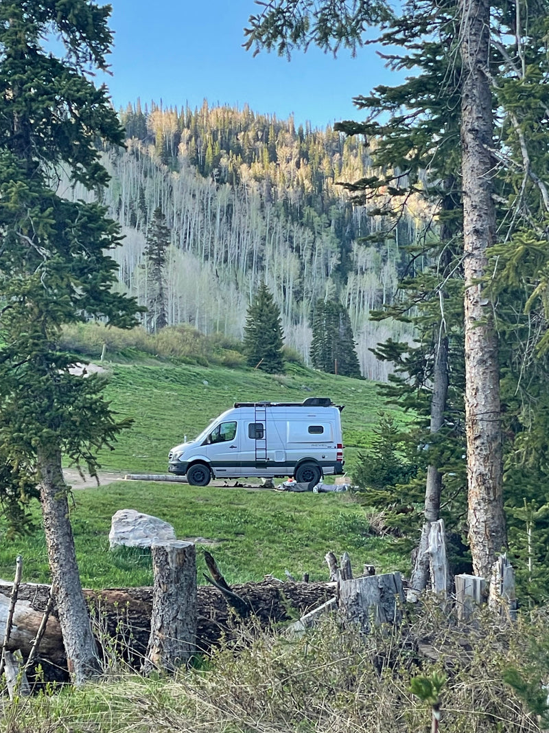 Camper van RV rental in a serene mountain forest with aspens. Perfect for remote adventures & camping. — photo 1