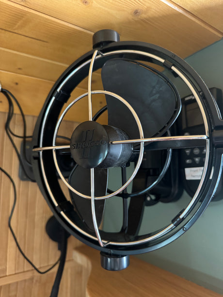 Sirocco II fan mounted in an RV rental, providing comfortable airflow for your adventures.