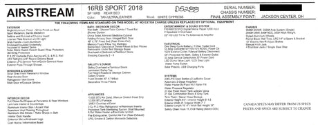 Airstream 16RB Sport 2018 RV specifications for potential rv rental. Details exterior, interior, systems & chassis.
