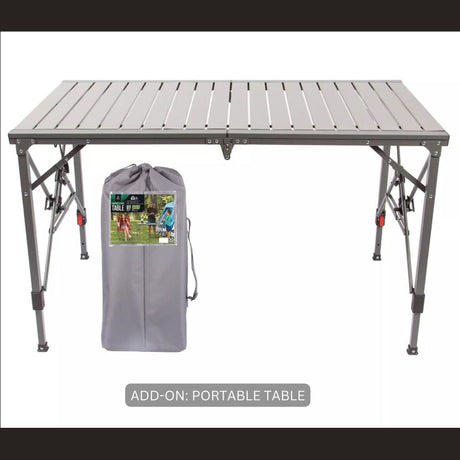 This portable aluminum camping table, complete with carry bag, is a convenient RV rental add-on for your adventures.