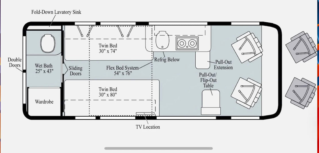  and modern amenities for a comfortable adventure.|Cozy bed inside an RV rental — photo 11