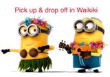 Aloha Minions in hula gear & ukulele! "Pick up & drop off in Waikiki" for seamless Hawaii RV rental travel.