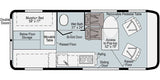 This RV rental floor plan shows a compact camper layout with a Murphy bed, wet bath, kitchen, and pop-top access.