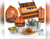 Wealers compact stainless steel dining set with plates, bowls, cups & cutlery, ideal for RV rental and camping adventures.