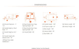 Detailed diagrams of an RV rental: Measurements include ground clearance, overall length, width, and interior dimensions, labeled A-N.