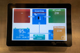 RV rental energy flow: 95% battery, 11W solar input, 2W AC loads on this Victron power monitor.
