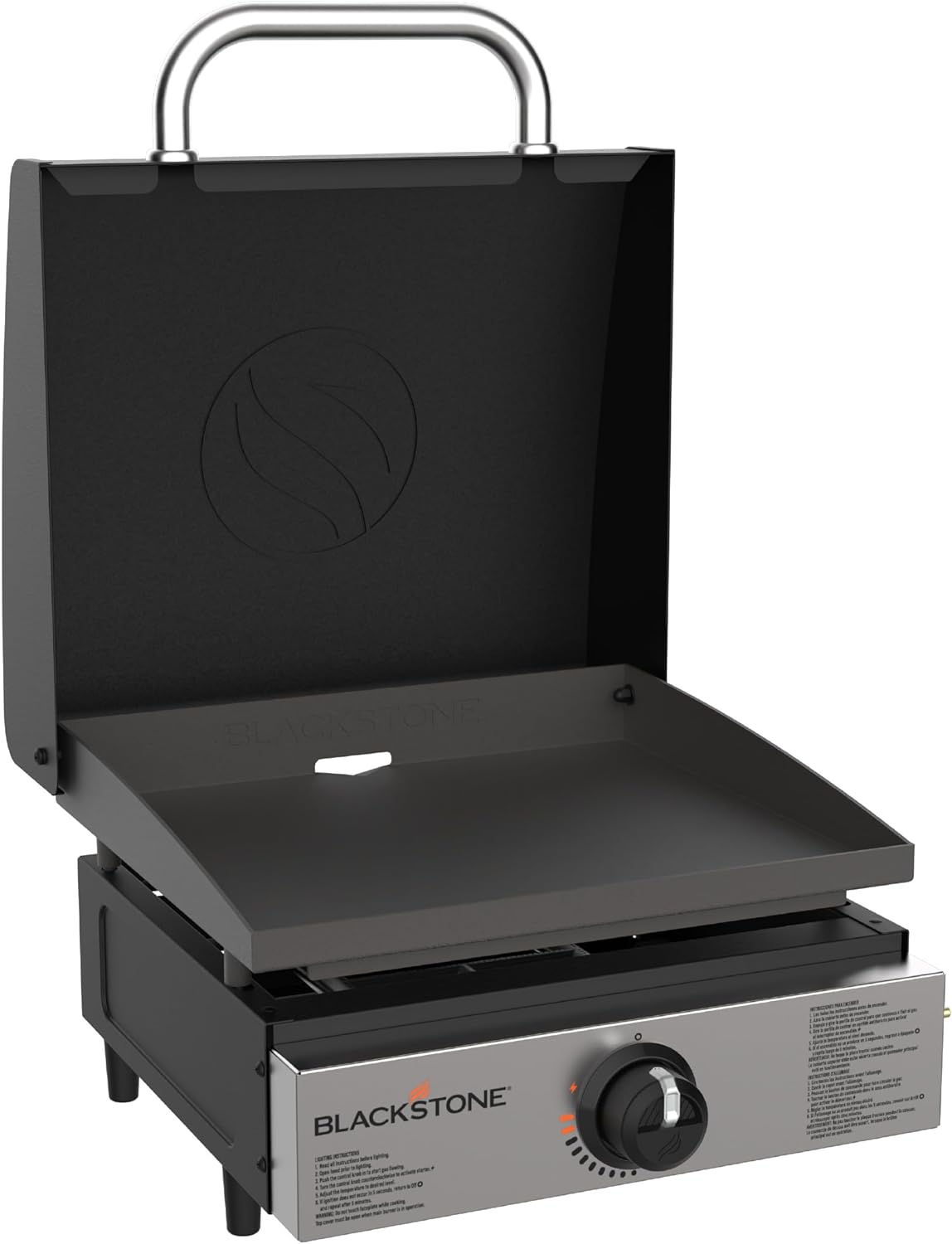 A Blackstone portable griddle, shown open with its cooking surface and controls, ideal for RV rental adventures.