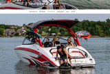 A sleek Yamaha 242X wake boat on a lake with people enjoying water sports. This boat rental offers lake adventures, like an RV rental for water exploration.