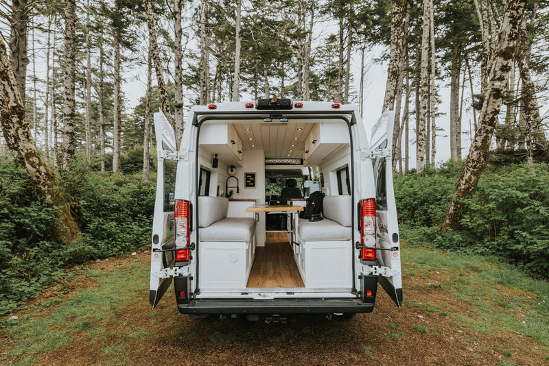 Custom RV rental campervan's cozy interior, open to a peaceful forest setting. Ideal for nature escapes. — photo 13