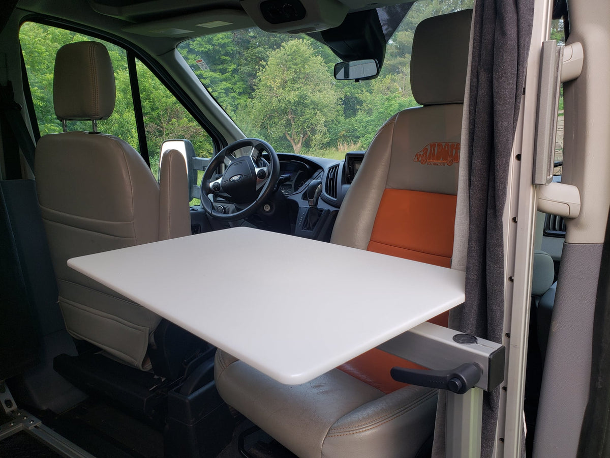  and modular storage inside a camper van.|RV rental van interior with a clever modular bunk bed system for two — photo 15