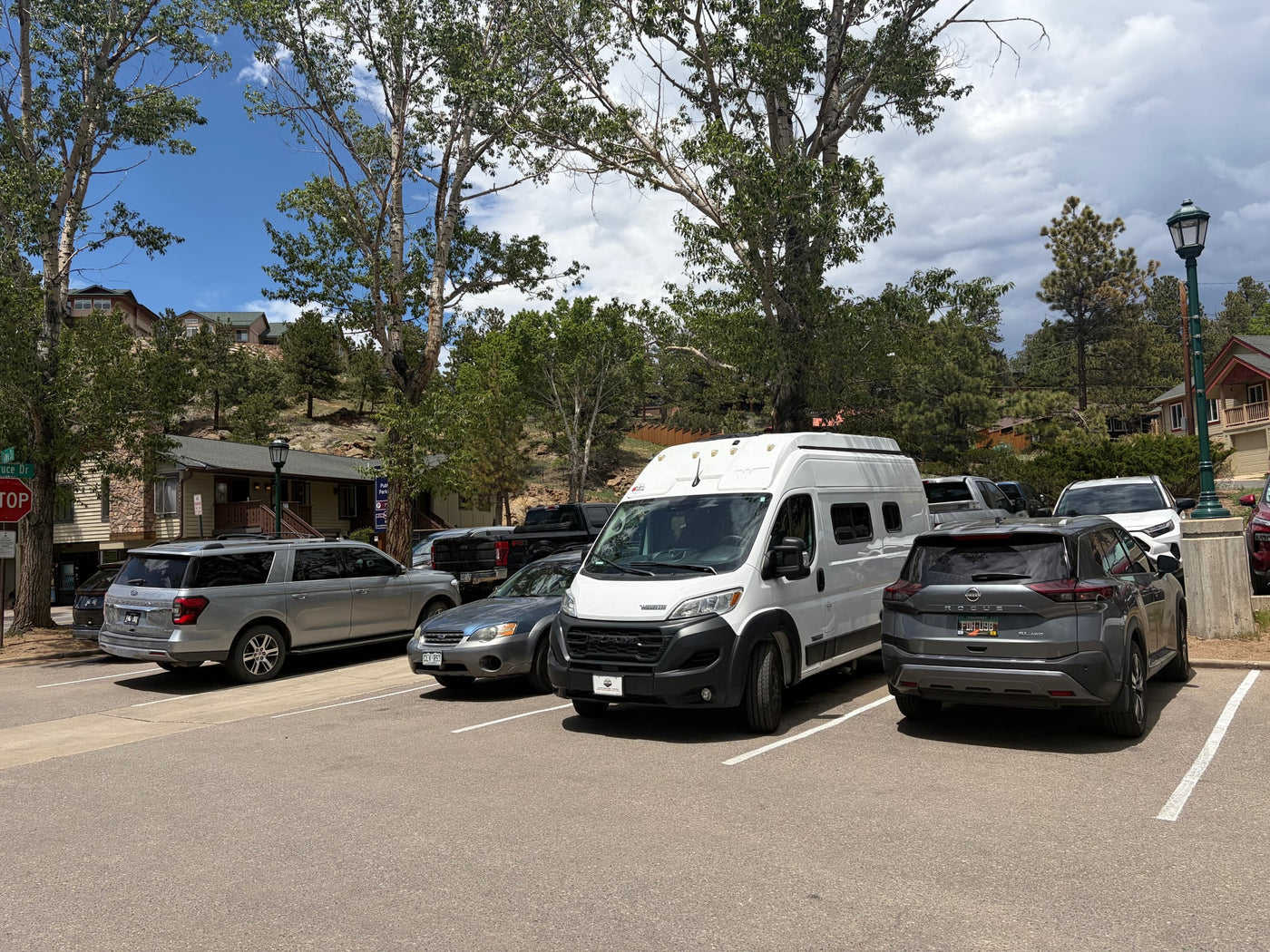  ready for adventures.|A white RV rental van parked in a lot surrounded by cars — photo 5