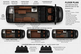 Mercedes-Benz Sprinter RV rental floor plan: detailed interior layout, convertible dinette, bed modes & features for adventure.