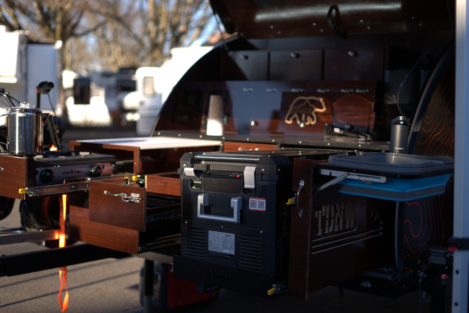  offering a tranquil escape into nature.|RV rental: A camper's open kitchen