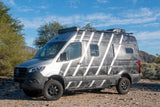 Adventure-ready Mercedes Sprinter van in a unique camo wrap, perfect for an RV rental escape.