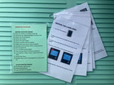 RV rental departure checklist & heating instructions are shown for a camper van on a green ribbed surface.