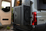 Rear of an alt Camp camper van, featuring a large external gear storage box. Perfect for your RV rental adventure.