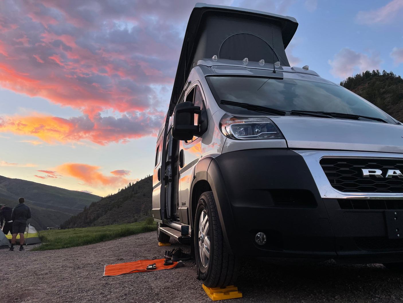 Sunset camping with an RV rental!