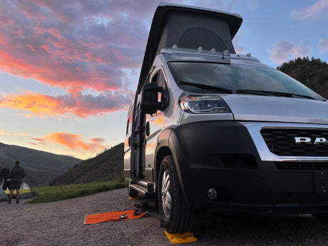 Sunset camping with an RV rental!
