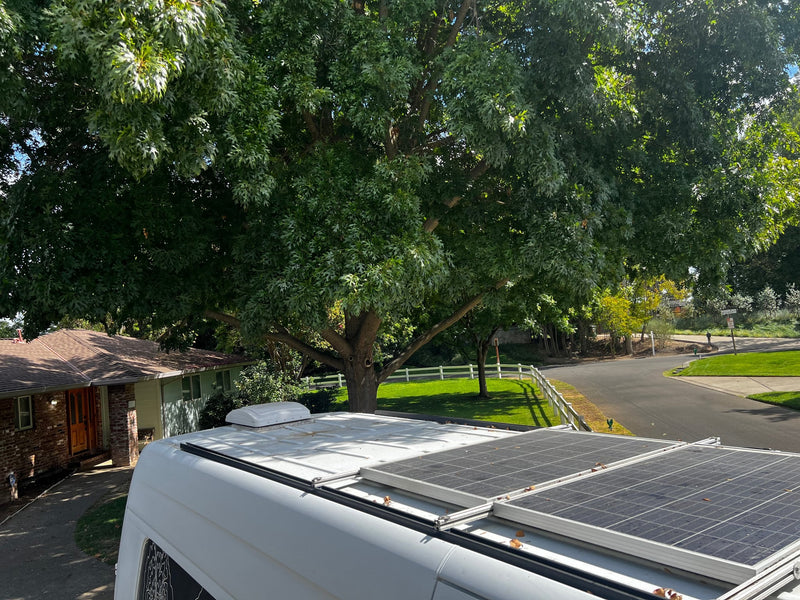  parked on a driveway.|White Mercedes Sprinter RV rental — photo 6