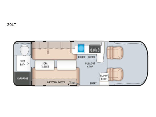  ready for safe travels.|Bright RV rental interior showing a compact kitchen — photo 10