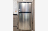 Modern Ever Chill stainless steel refrigerator within an RV rental, ensuring fresh food storage on your journey.