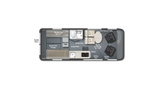 RV rental floor plan: overhead view of a camper with a Murphy bed, wet bath, kitchen, dining, and below-floor storage.