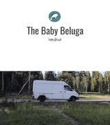 A white van, perfect for an rv rental, parked by a forest, hinting at Baby Beluga handbook adventures.