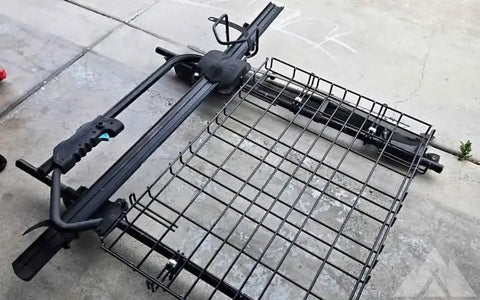 Yakima roof rack with basket and bike mount