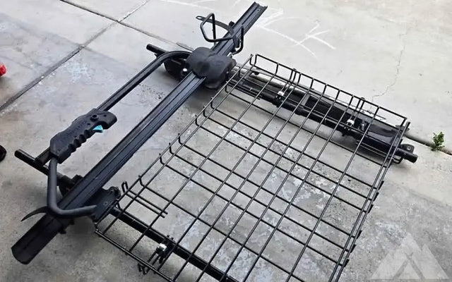 Yakima roof rack with basket and bike mount — used racks for sale