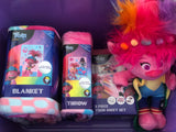 Trolls World Tour bedding (blanket, throw, sheet set) & Poppy plush doll – great for home or an RV rental!