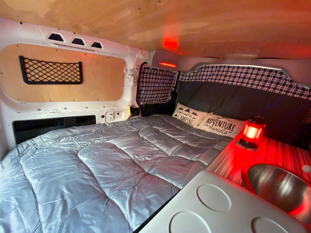  and wood walls. Parked in nature.|White camper van (potential RV rental) at Zion National Park — photo 17