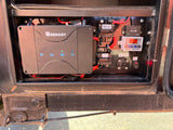 Detailed view of an RV rental's Renogy solar charge controller, circuit breakers, temperature controller, and power connections.