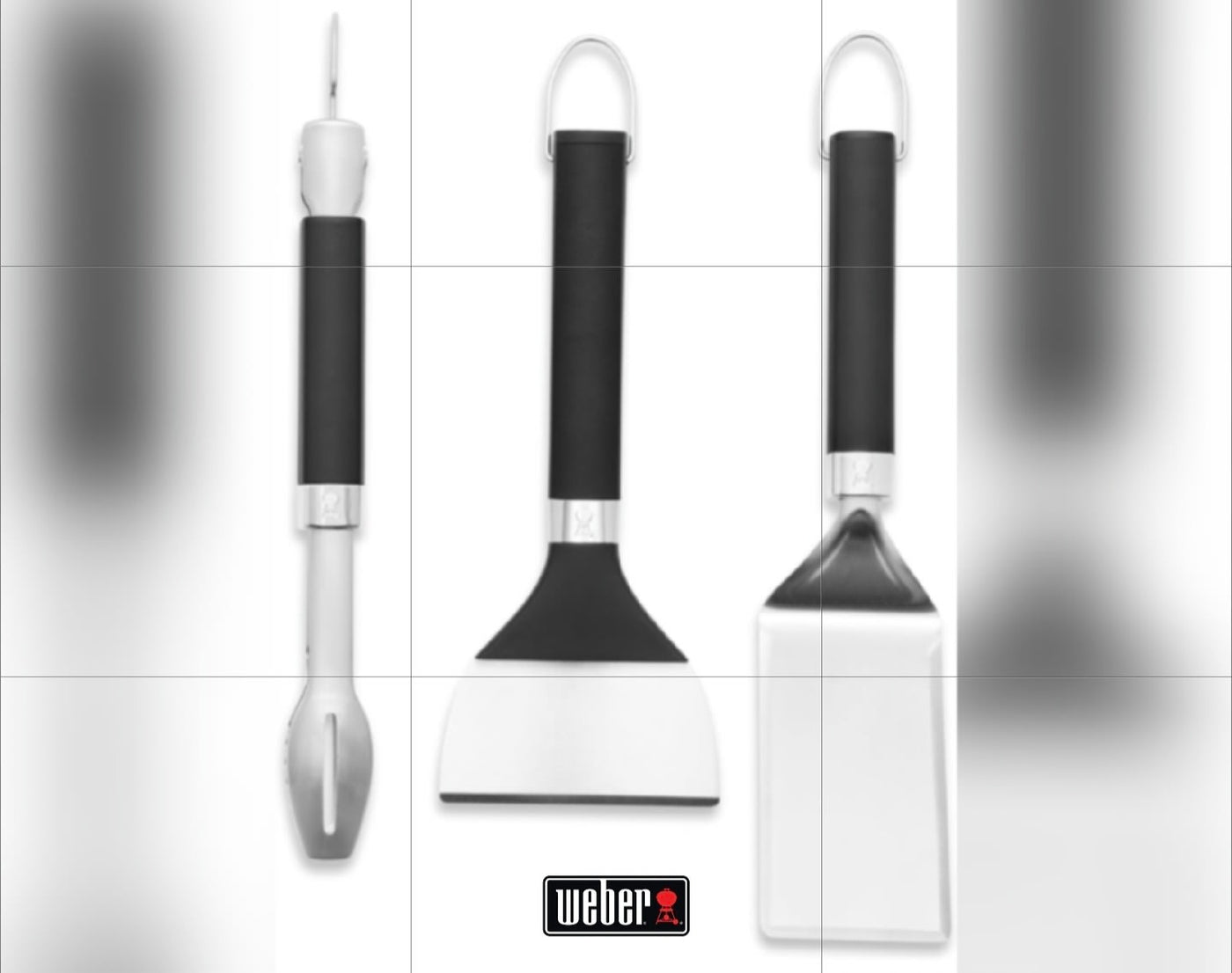 Essential Weber BBQ tools: a skewer, scraper, & spatula with black handles. Great for RV rental grilling. — photo 19