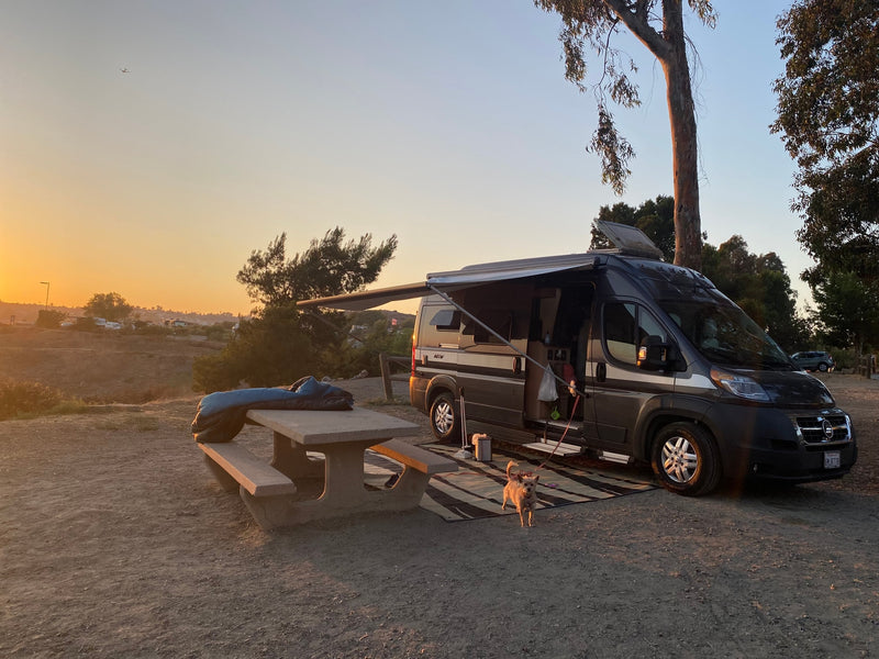 Golden hour camping in an **RV rental**! A camper van — photo 1