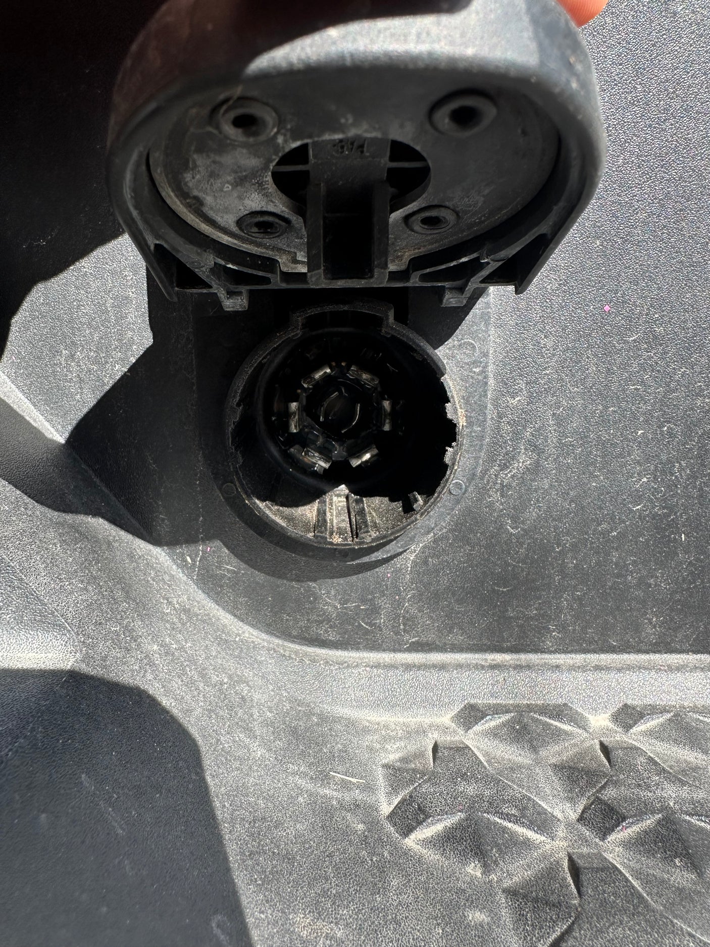 Dusty 7-pin trailer connector, essential for RV rental hookup. Key for reliable towing.
