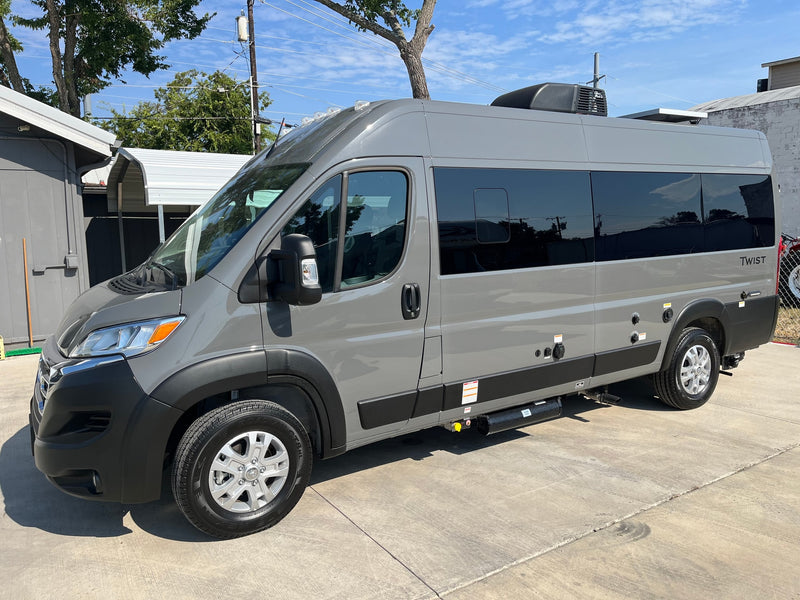  ideal for your next RV rental.|Clean rv rental interior shows two grey beds/benches — photo 7