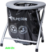 Portable camping toilet with compostable bags, ideal for RV rental use or outdoor adventures.