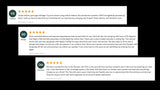 Positive 5-star customer reviews for an RV rental service, detailing the great experience and campervan features.