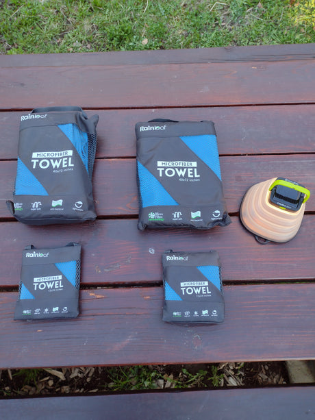 Rainleaf microfiber towels & Goal Zero Crushlight, perfect travel gear for your next RV rental adventure.