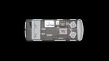 Detailed rv rental floor plan: Wet Bath, Motorized Sofa/Bed, Dinette, Kitchenette, and front seating area features displayed.