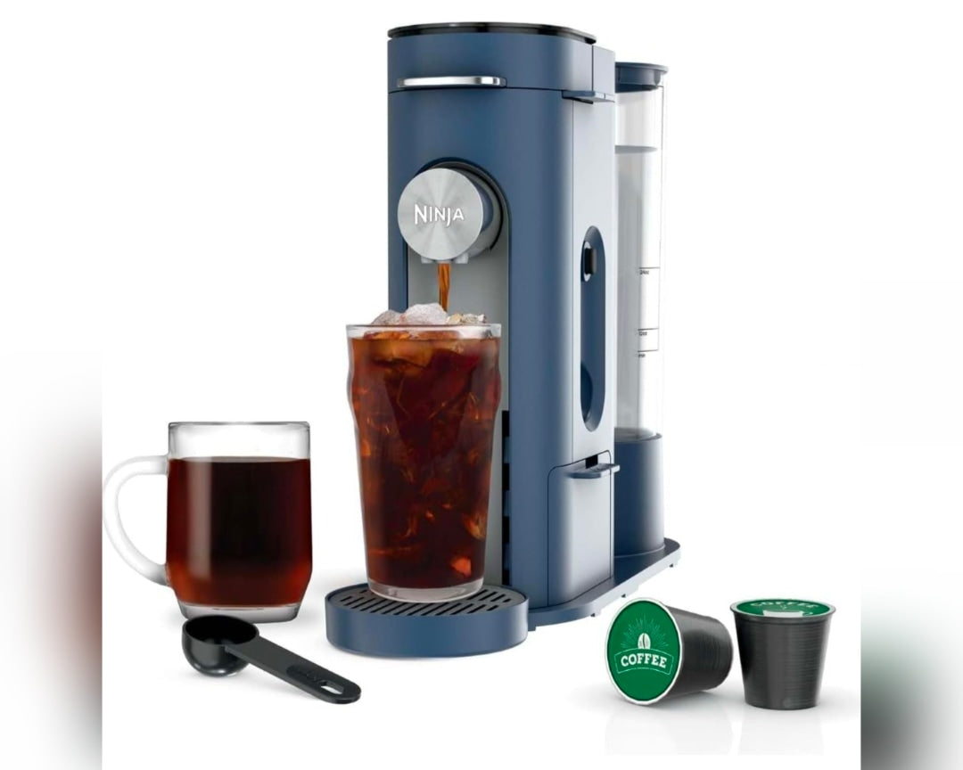 Ninja coffee maker brewing iced coffee, with hot coffee, pods & scoop. Great for an RV rental. — photo 20