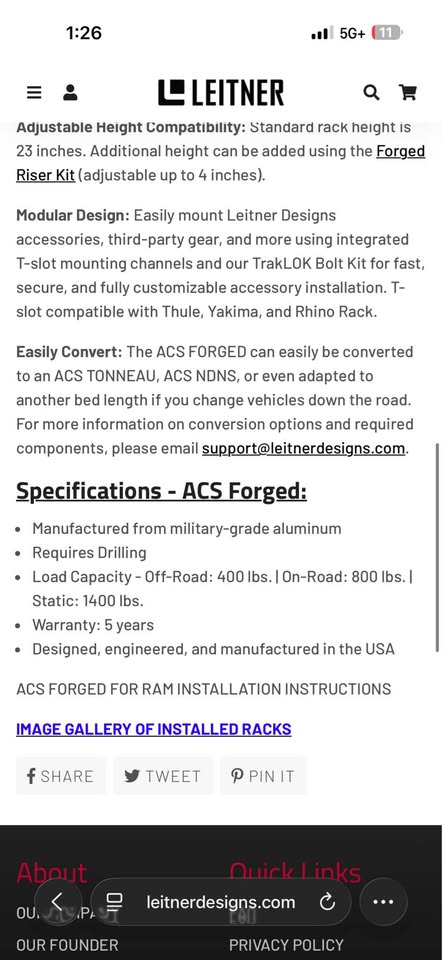Leitner ACS Forged Bed Rack for RAM – Like New Condition in Scappoose, OR (photo 4) — photo 4