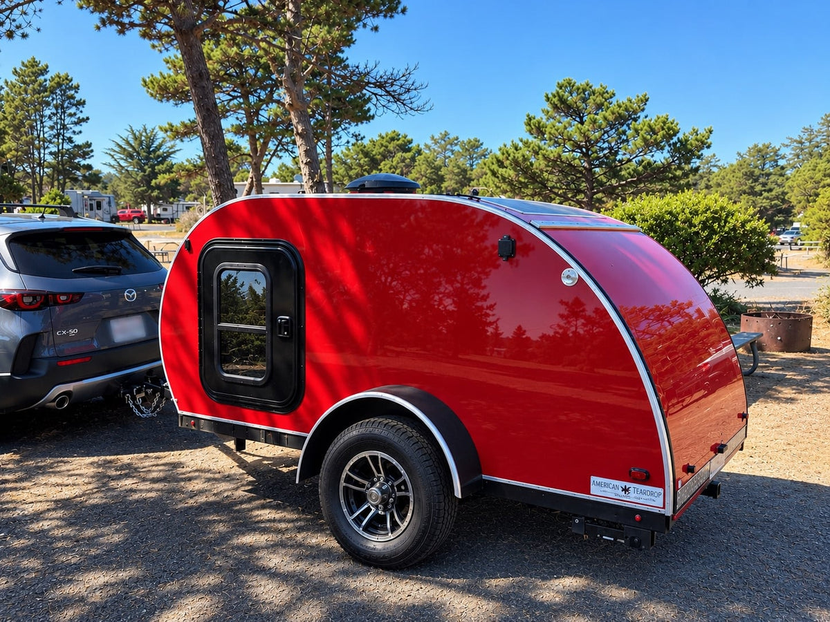 Red American Teardrop camper trailer