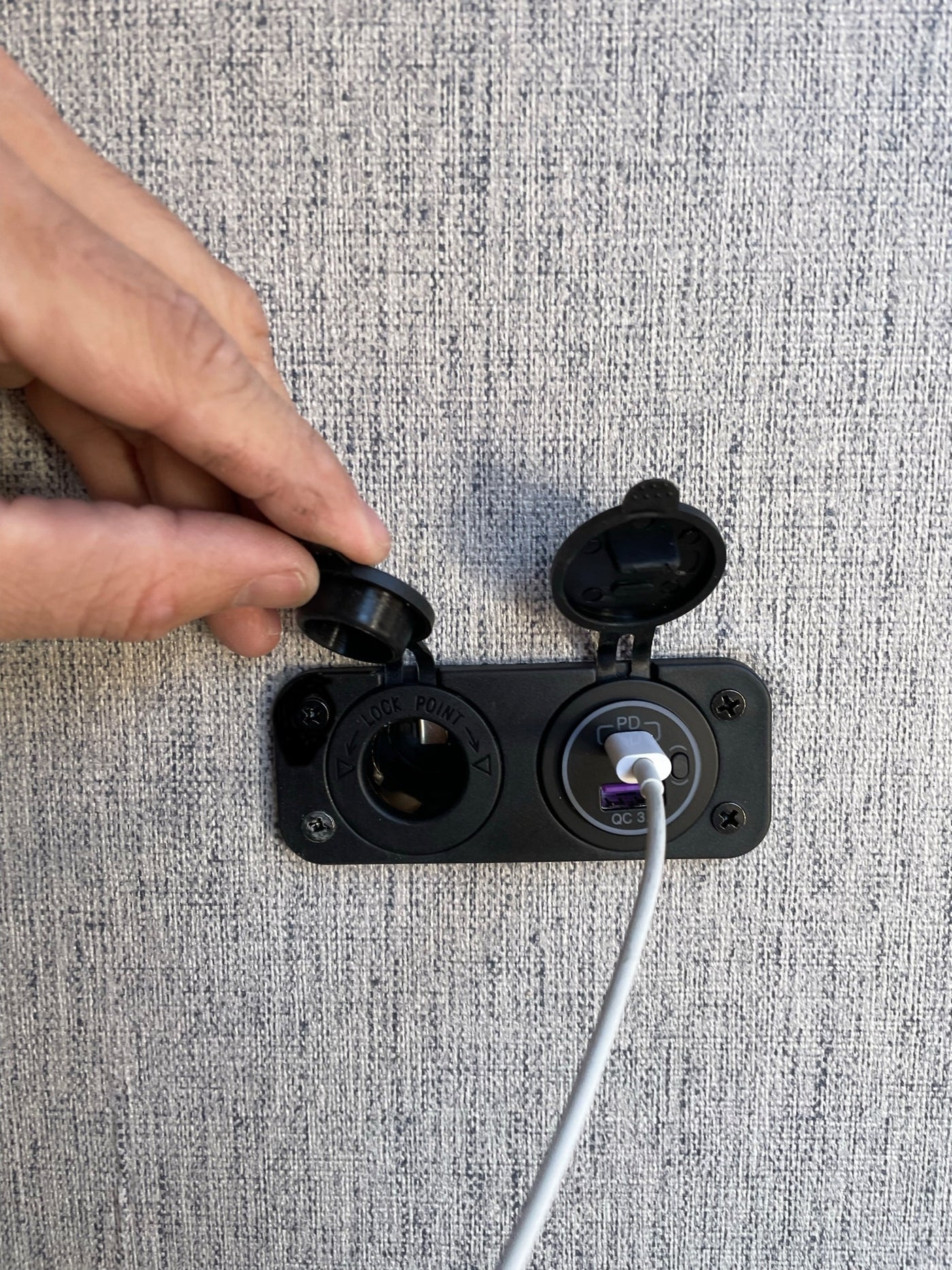 Charge devices easily in your RV rental with this versatile power hub, featuring USB-C (PD/QC3) and 12V ports. — photo 20