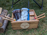 This s'mores kit, complete with chocolate, marshmallows, and roasting sticks, is perfect for your next RV rental camping trip!