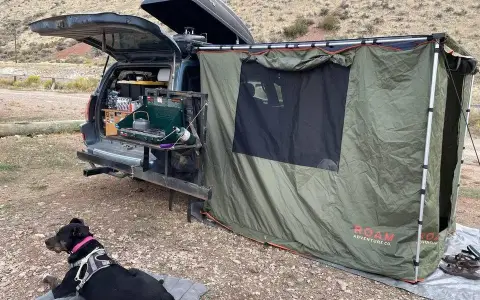 Roam adventure Co rooftop awning and room.