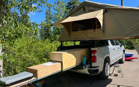 2021 Silverado with XL comfy rooftop tent kitchen 